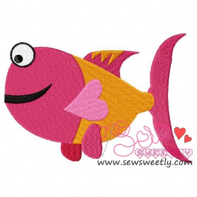 Smiling Valentine Fish Embroidery Design