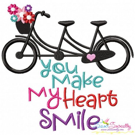 You Make My Heart Smile Bicycle Embroidery Design Pattern- Category- Valentine's Day Designs- 1