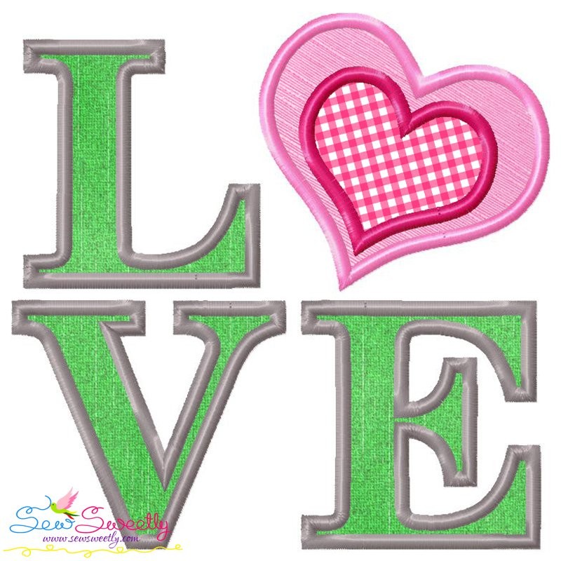 Love heart lettering applique embroidery design for valentines day