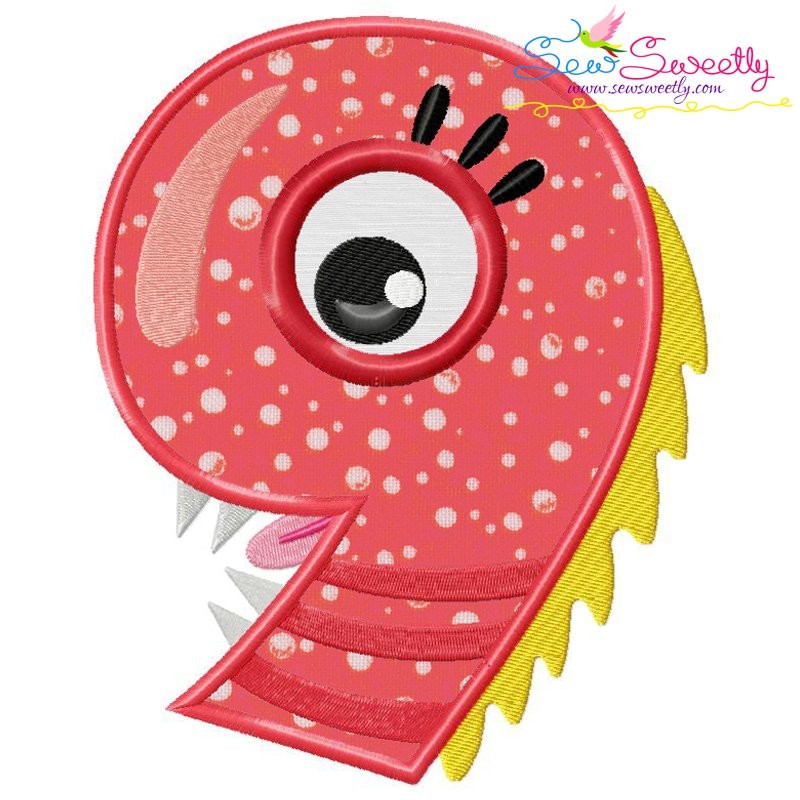 Monster number9 machine embroidery applique design