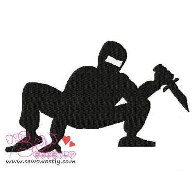 Ninja Crouching Silhouette Embroidery Design