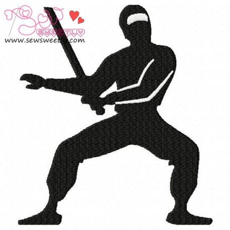 Ninja With Sword Silhouette Embroidery Design Pattern- Category- War And Weapons Designs- 1
