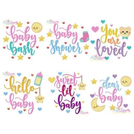 Baby Shower Lettering Embroidery Design Bundle-1