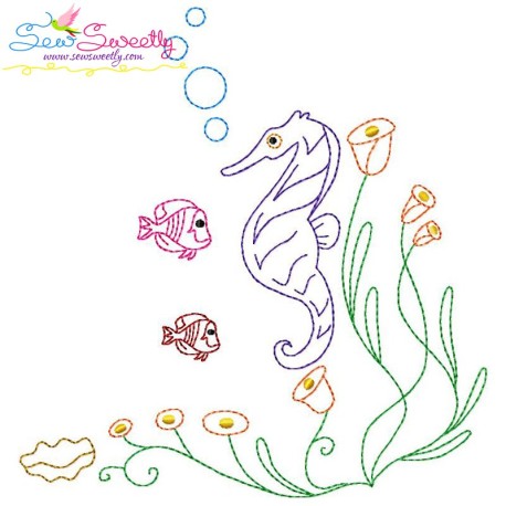 Vintage Stitch Seahorse-1 Embroidery Design Pattern