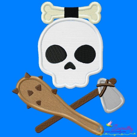 Caveman Character Skull Applique Design Pattern