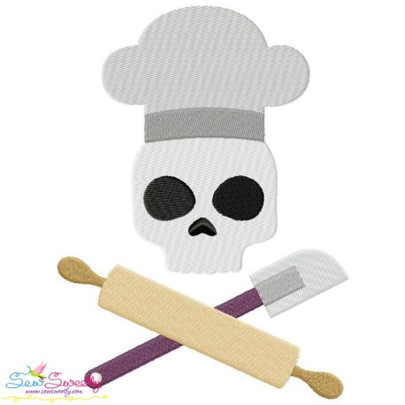 Baker Profession Skull Embroidery Design Pattern
