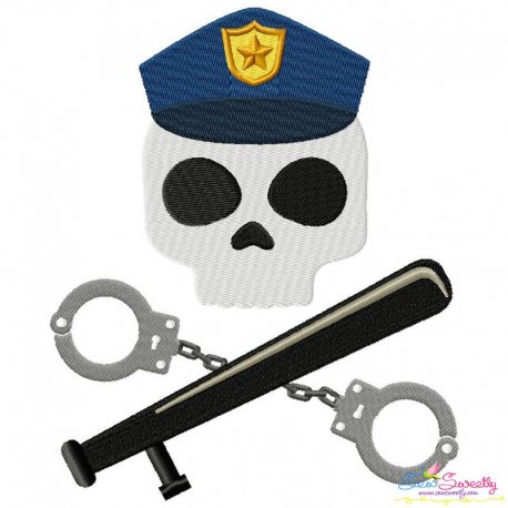 Cop Profession Skull Embroidery Design Pattern- Category- Caps And Jacket Back Designs- 1