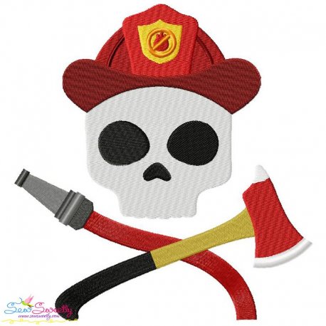 Fireman Profession Skull Embroidery Design Pattern- Category- Caps And Jacket Back Designs- 1