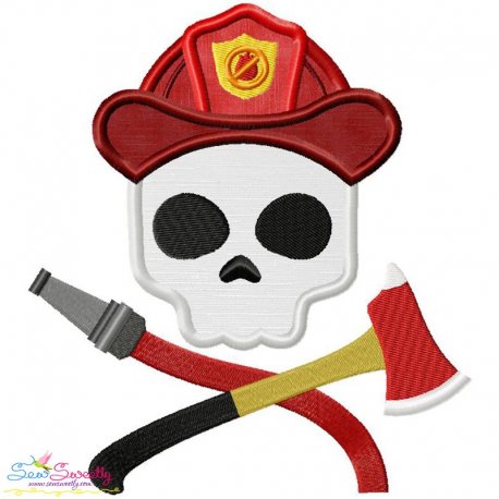 Fireman Profession Skull Applique Design Pattern- Category- Caps And Jacket Back Designs- 1