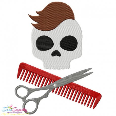Hairstylist Profession Skull Embroidery Design Pattern- Category- Caps And Jacket Back Designs- 1