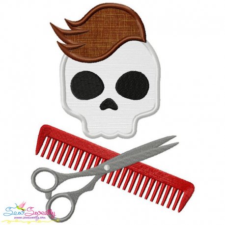 Hairstylist Profession Skull Applique Design Pattern- Category- Caps And Jacket Back Designs- 1