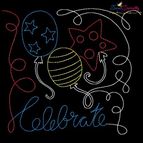 Celebrate Balloons Patriotic Colorwork Block Embroidery Design Pattern-1