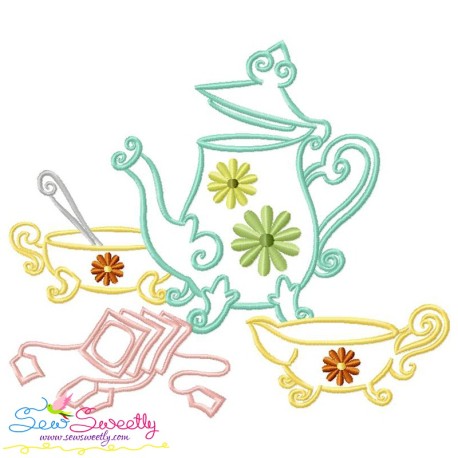 Color Satin Stitches Tea Time-9 Embroidery Design Pattern