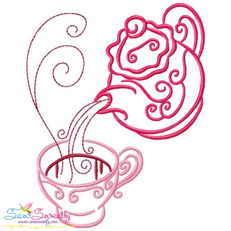 Color Satin Stitches Tea Time-5 Embroidery Design Pattern
