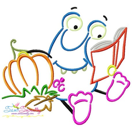 Reading in Fall Monster-9 Embroidery Design Pattern