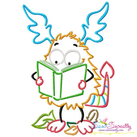 Reading in Fall Monster-3 Embroidery Design Pattern