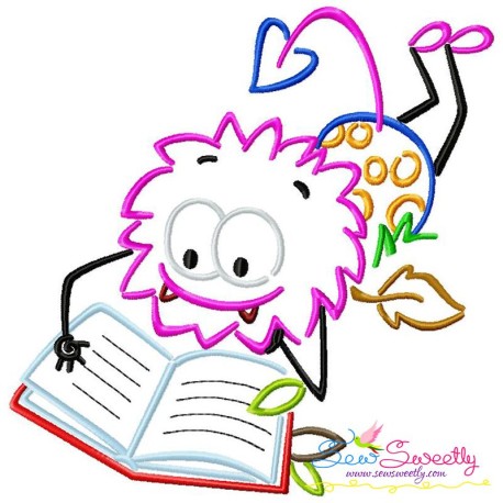 Reading in Fall Monster-2 Embroidery Design Pattern