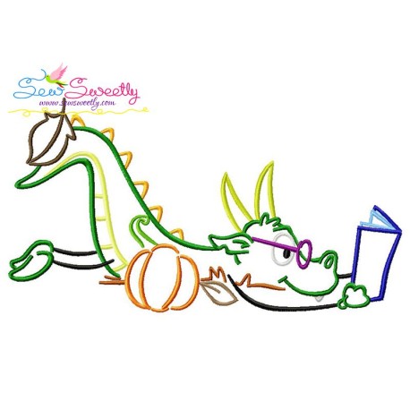 Reading in Fall Monster-4 Embroidery Design Pattern