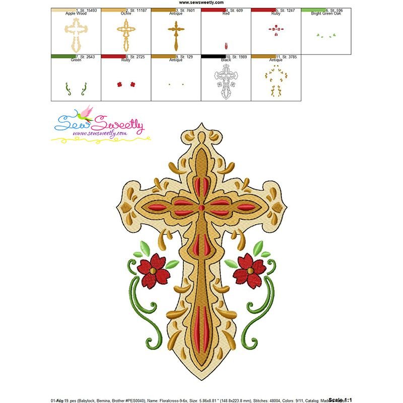 Floral Cross-9 Machine Embroidery Design