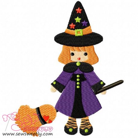 Cute Halloween Witch-1 Embroidery Design Pattern- Category- Halloween Designs- 1
