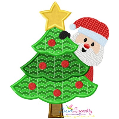 Santa Christmas Tree Peeker Applique Design