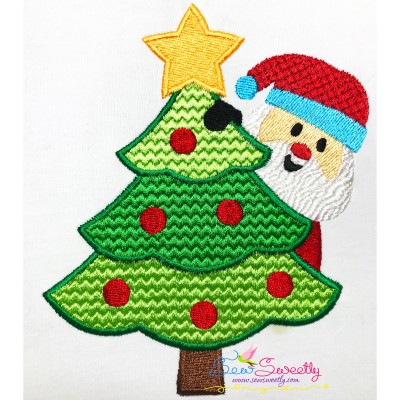 Santa Christmas Tree Peeker Embroidery Design