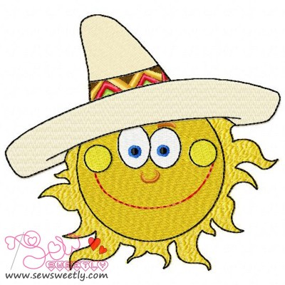 Sun With Sombrero Hat Embroidery Design