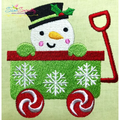 Snowman Wagon Peeker Embroidery Design