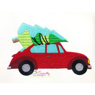 Christmas Bug Car With Tree Embroidery Design