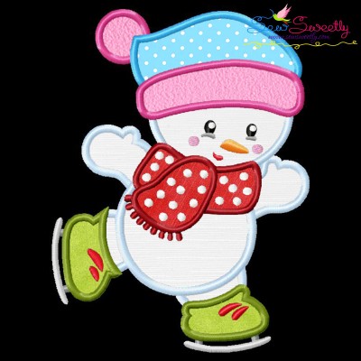 Christmas Ice Skating Little Snowman-5 Applique Design