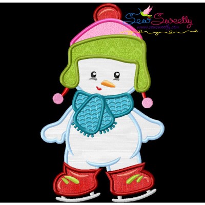Christmas Ice Skating Little Snowman-3 Applique Design