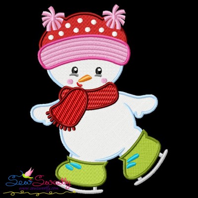 Christmas Ice Skating Little Snowman-1 Embroidery Design