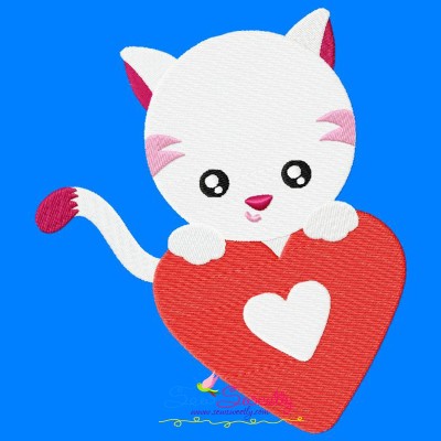 Valentine Baby Cat Heart Embroidery Design