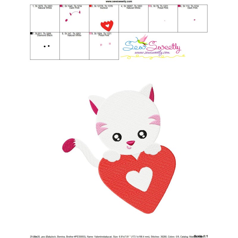 Valentines day embroidery design baby cat heart Valentines day embroidery design baby cat heart