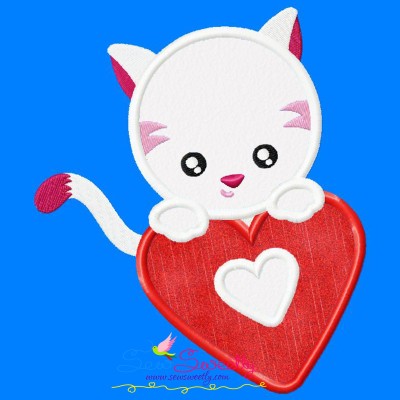 Valentine Baby Cat Heart Applique Design