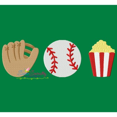 Baseball Mitt Popcorn Trio Embroidery Design