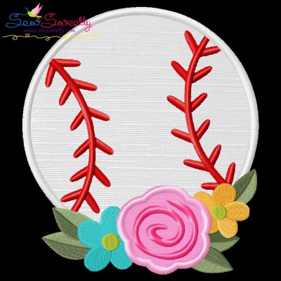Baseball Flowers Applique Design