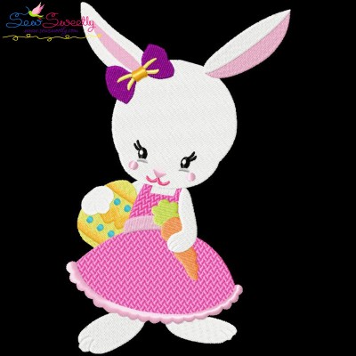 Easter Bunny Girl Egg Carrot Embroidery Design