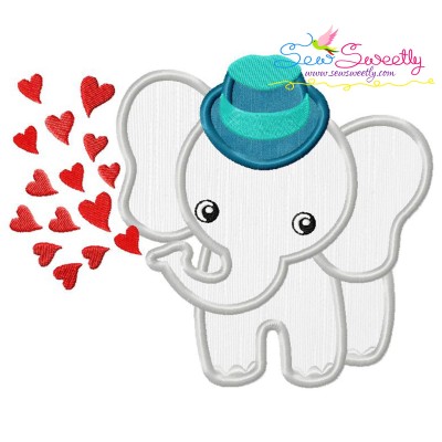 Baby Elephant Hearts Boy Applique Design