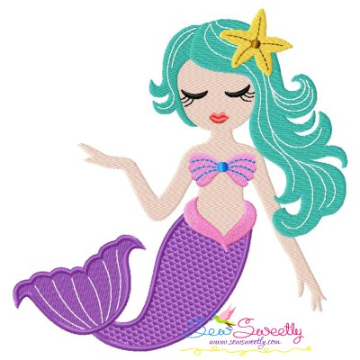 Cute Mermaid Star Embroidery Design