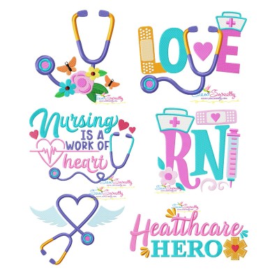 Nursing Medical Lettering Embroidery Design Bundle-1