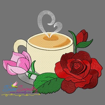 Cup And Flowers-10 Embroidery Design