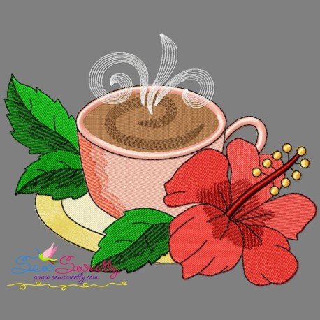 Cup And Flowers-5 Embroidery Design Pattern