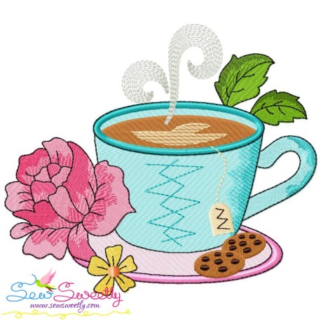 Free Cup And Flowers-2 Embroidery Design Pattern