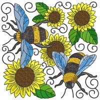 New "Bees And Sunflowers Quilt Block" Embroidery Design At Sew Sweetly